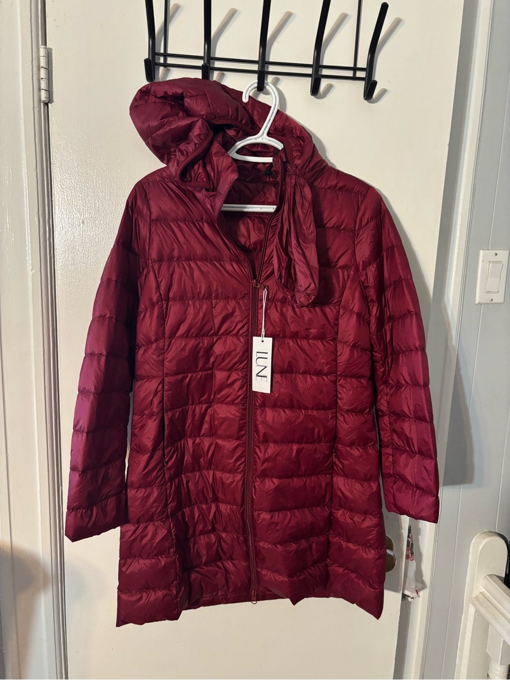 Packable Hooded Coat - Wine Red